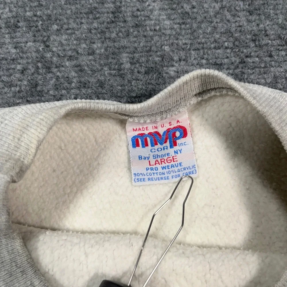 VTG MVP Pro Weave Manchester College Sweatshirt Mens L Pinstripe Grey USA Made